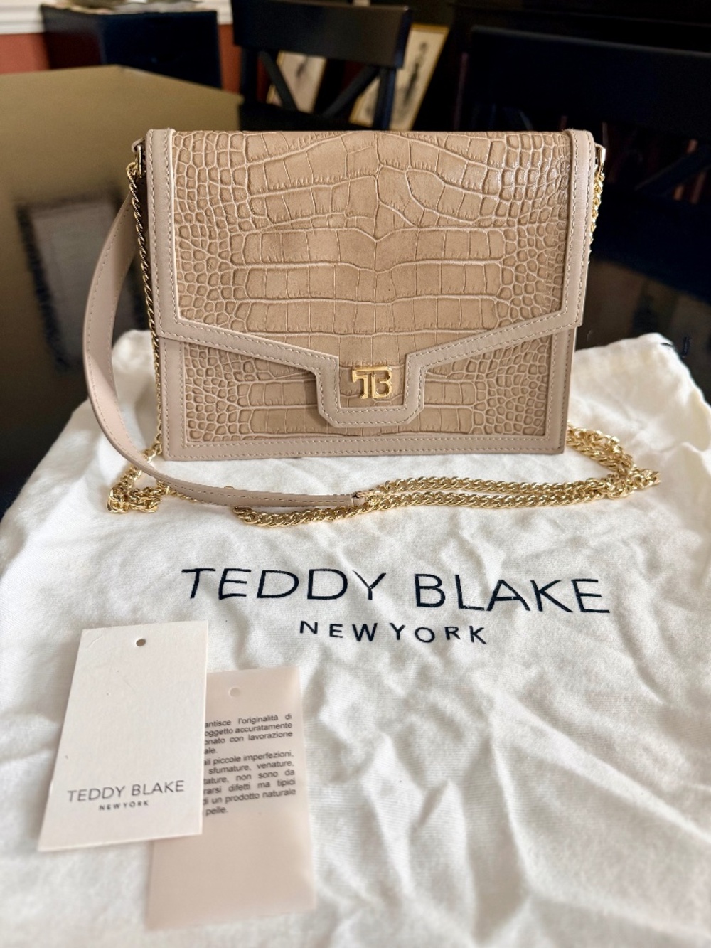 Teddy Blake Sophia Crossbody Bag in Faux Croc Taupe